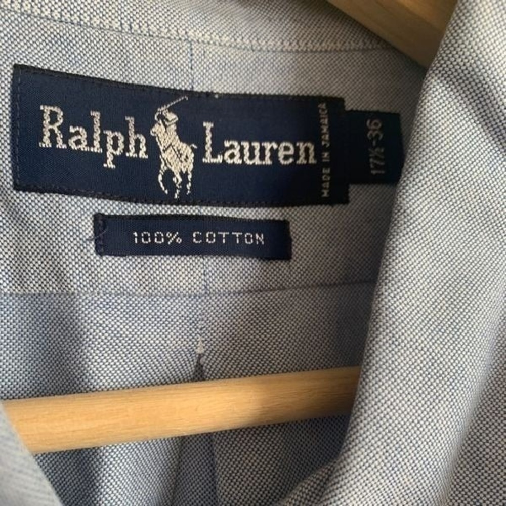 Ralph Lauren 100% Cotton Button Down Dress Shirt Short Sleeves Size 36 17.5